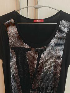Sparkling Sequin Embellished Black Top