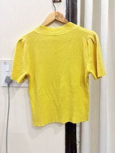 Bright Yellow Ribbed Short Sleeve Top