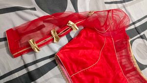 Red Silk Blouse with Net Sleeves