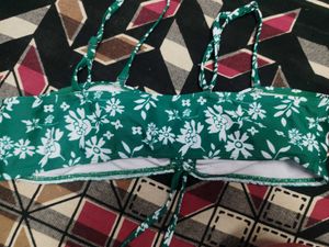 Green Floral Bikini Top