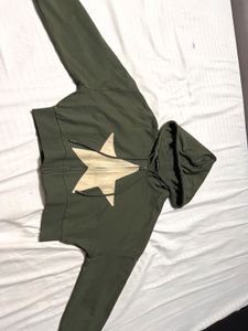 Olive Green Zip-Up Hoodie with Star