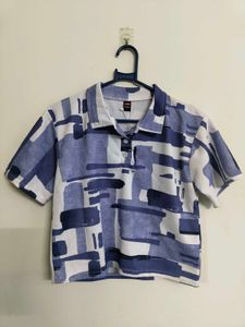 Blue Abstract Print Polo T-Shirt