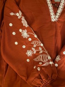 Embroidered Orange Kurta