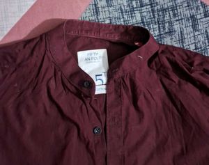 Maroon chinese Collared Button-Up Shirt
