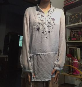 Embroidered Light Blue Tunic Top