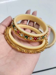 Exquisite Stone-Studded Gold Bangles