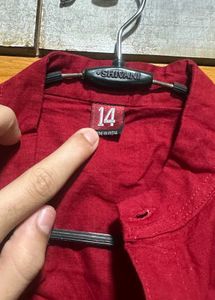 Solid Red Cotton Kurta