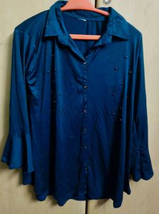 Elegant Teal Button-Down Top