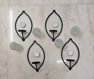 Set of 4 Modern Leaf Design Candle Holders