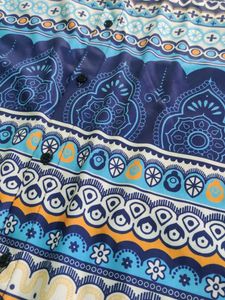 Men's Blue Geometric Print Short Sleeve Shirt
