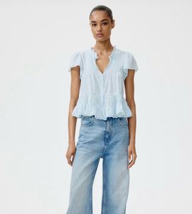 H&amp;M Light Blue Ruffle Tiered Top(never worn)