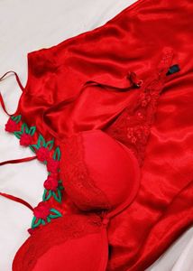 beautiful satin red lingerie set 👍