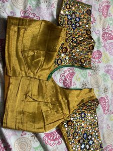 Golden Blouse With Mirror Work