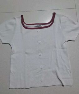 White Square Neck Button-Up Top