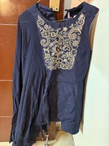 Elegant Navy Kurta with Gold Embroidery