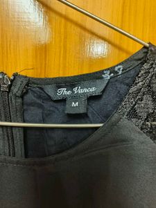 Black Lace Detail Fit And Flare Dress