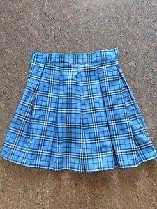 Blue Plaid Pleated Skirt