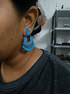 Aesthetic Boho Blue Jhumka Earrings