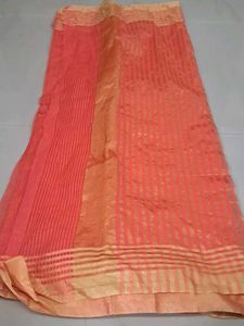 Orange Saree with Gold Stripes