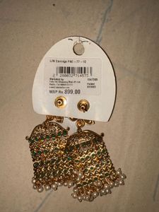 Antique Gold Green Stone Pearl Jhumka Earrings