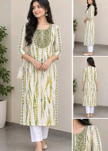 Stylish Red &amp; White Zigzag Kurta with Floral Print