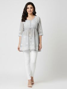 Gray handwork Chikankari kurti