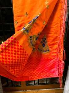New Contrast Beutiful Saree With Stitched Bl