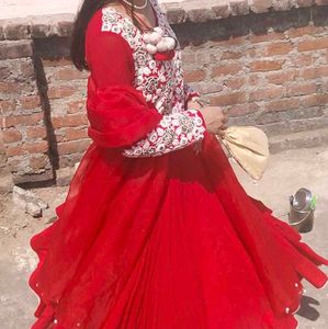 Red Embroidered Kurta Set