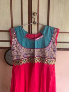 Vibrant Pink &amp; Teal Anarkali Dress