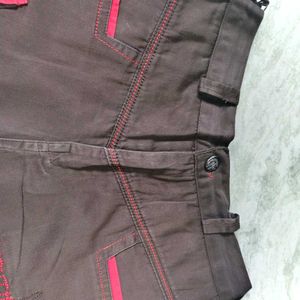 Boys Brown Shorts with Red Stitching