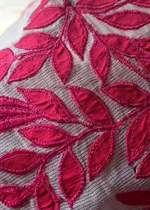 White Dupatta with Pink Embroidery