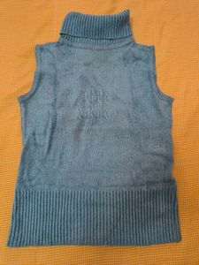 Blue Knit Turtleneck Vest