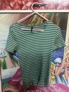 Striped Ribbed Knit Square Neck Top