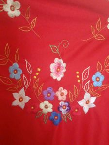 Beautiful Red Embroidered Shawl with Fringe