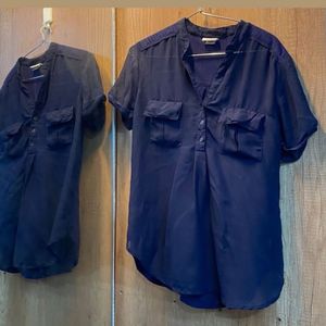 Navy Blouse with Pockets