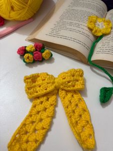 Handmade Crochet Flower Bookmark ,Bow & clip set