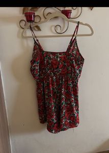 Beautiful Women Red And Green Floral Play suit