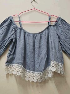 Off-shoulder Lace Trim Top
