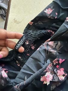 Black Floral Puff Sleeve Midi Dress