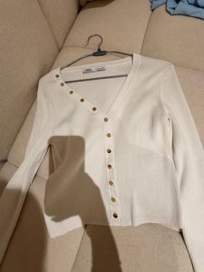 ZARA White Ribbed Cropped Top