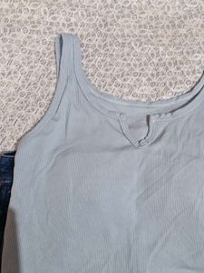 Light Blue Ribbed padded Tank Top