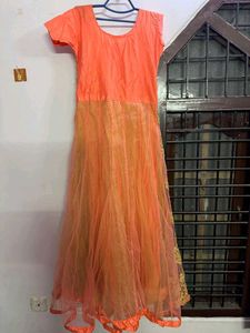 Orange Net Ethnic Gown