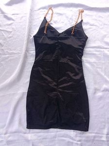 satin Black Dress padded with Gold Chain Straps