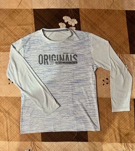 Light Blue Geometric Full Sleeve T-Shirt For Men