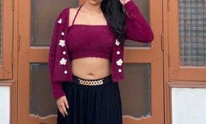 Cute Fuzzy Crop Top &amp; Cardigan Set