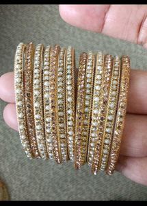 Elegant Pearl &amp; Gold Bangles Set
