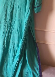 Sea green Kurti with Embroidered Neckline