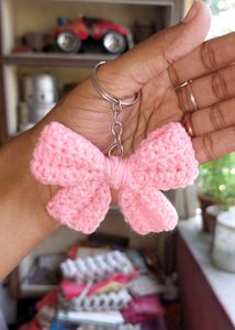 Handmade Pink Crochet Bow Keychain