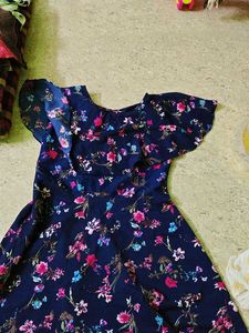 Floral Print Navy Blue Dress