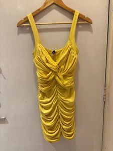 Chic Ruched Yellow Mini Dress